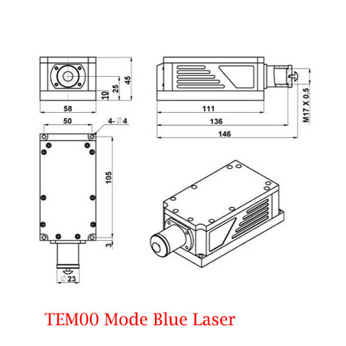 低コスト 450nm TEM00モード青色レーザー 1~20mW